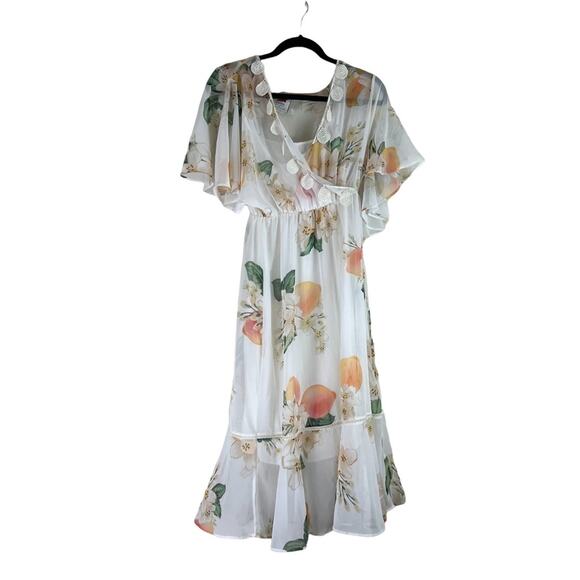 Farm Rio‎ X Anthropologie Eloisa White Floral Sheer Dress Size Small - Picture 5 of 9